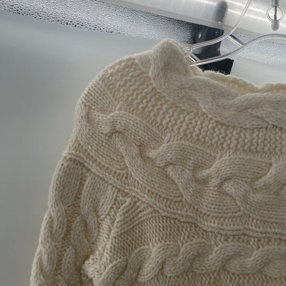 Moda International Women's Cable Knit Sweater Long Sleeve Cream Size Small - Picture 5 of 8